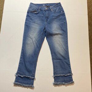 dg2 diane gilman jeans 6 Medium Wash Ruffled Fringe On Legs Used EUC